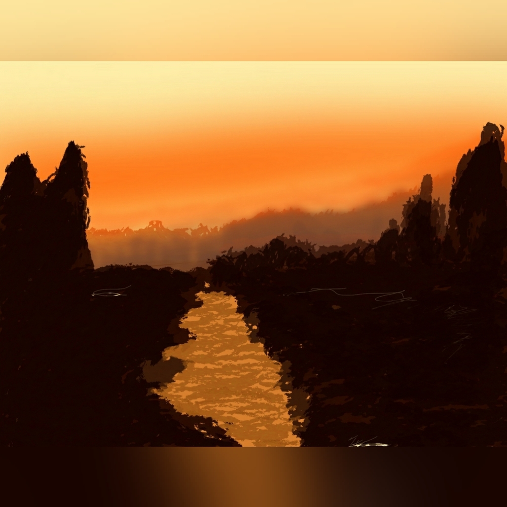Dark watercolor landscape